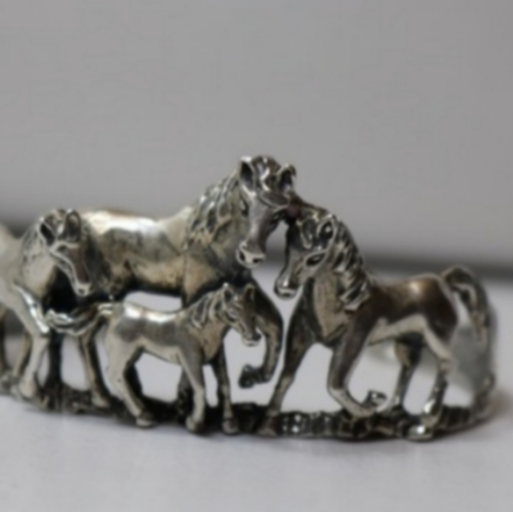 Ted Ott 4 Horse Cuff Bracelet,Sterling,Signed